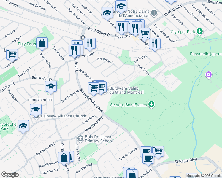 map of restaurants, bars, coffee shops, grocery stores, and more near 1245 Rue Hyman in Dollard-des-Ormeaux