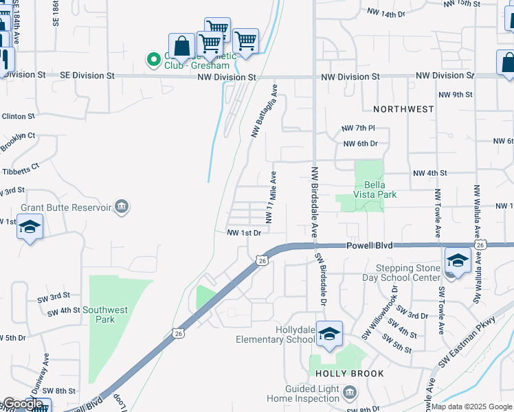 map of restaurants, bars, coffee shops, grocery stores, and more near 2538 Northwest 3rd Terrace in Gresham