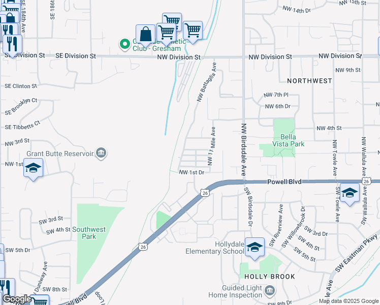 map of restaurants, bars, coffee shops, grocery stores, and more near 379 Northwest Battaglia Avenue in Gresham