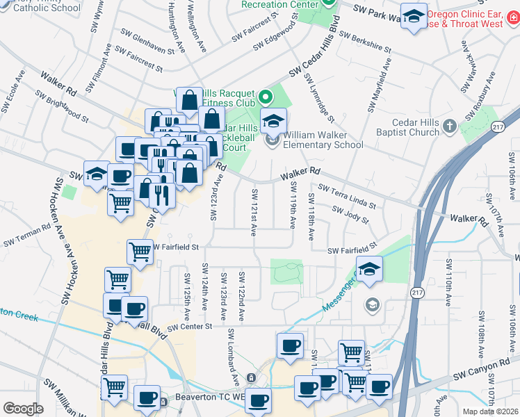 map of restaurants, bars, coffee shops, grocery stores, and more near 2825 Southwest 120th Avenue in Beaverton