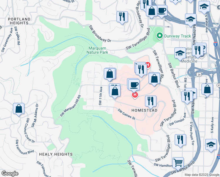 map of restaurants, bars, coffee shops, grocery stores, and more near in Portland