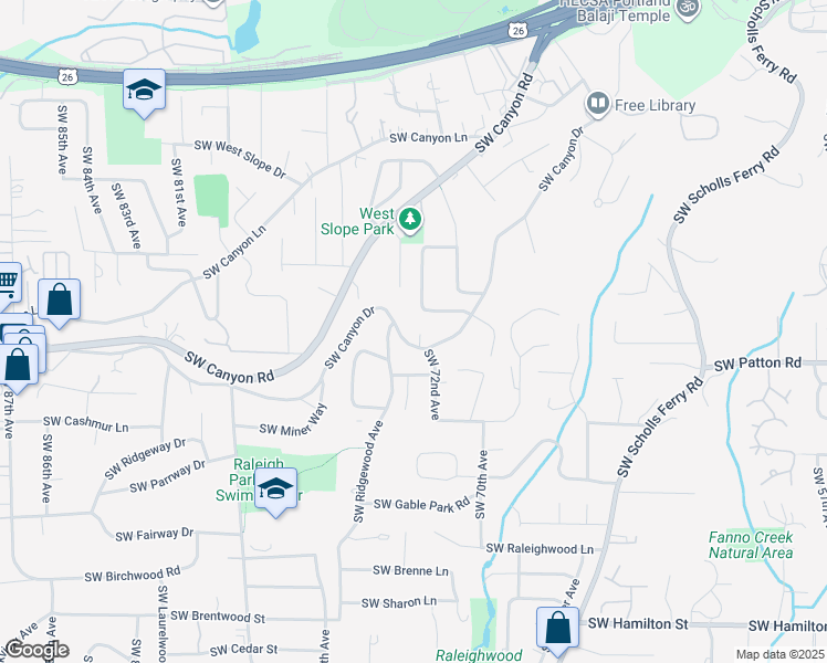 map of restaurants, bars, coffee shops, grocery stores, and more near 2775 Southwest Maple Lane in Portland
