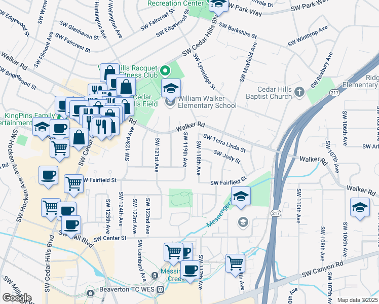 map of restaurants, bars, coffee shops, grocery stores, and more near 2825 Southwest 119th Avenue in Beaverton