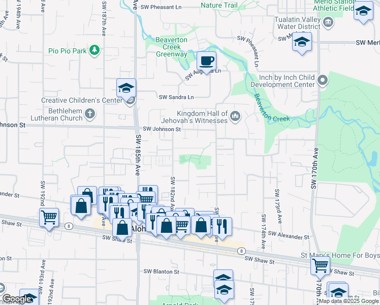map of restaurants, bars, coffee shops, grocery stores, and more near 18122 Southwest Lotus Lane in Beaverton