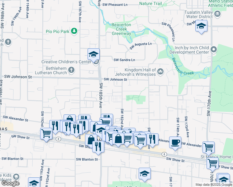 map of restaurants, bars, coffee shops, grocery stores, and more near 2881 Southwest 182nd Avenue in Beaverton
