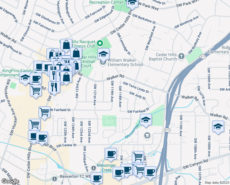 map of restaurants, bars, coffee shops, grocery stores, and more near 2825 Southwest 119th Avenue in Beaverton
