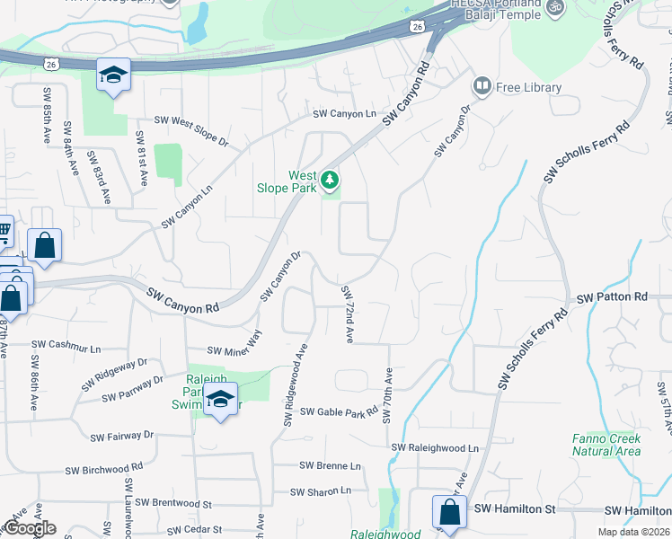 map of restaurants, bars, coffee shops, grocery stores, and more near 2775 Southwest Maple Lane in Portland