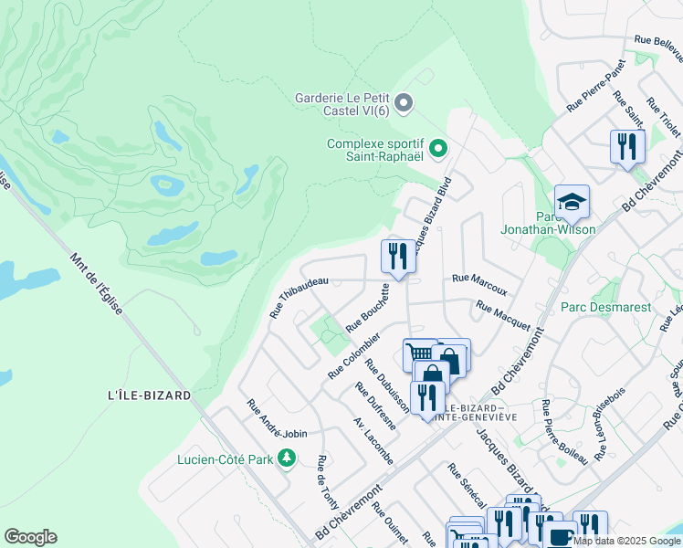 map of restaurants, bars, coffee shops, grocery stores, and more near 902 Rue Thibaudeau in Montréal