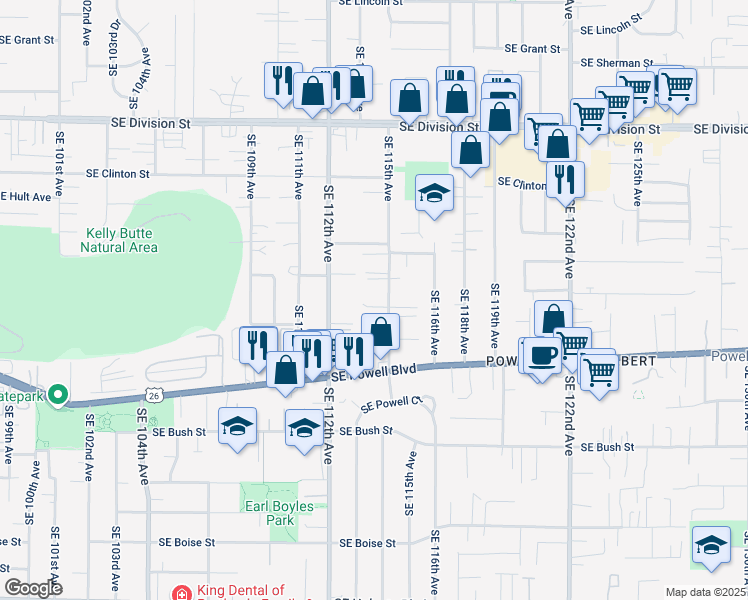 map of restaurants, bars, coffee shops, grocery stores, and more near 3131 Southeast 115th Avenue in Portland
