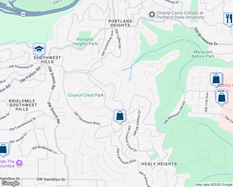 map of restaurants, bars, coffee shops, grocery stores, and more near 3107 Southwest Nottingham Drive in Portland