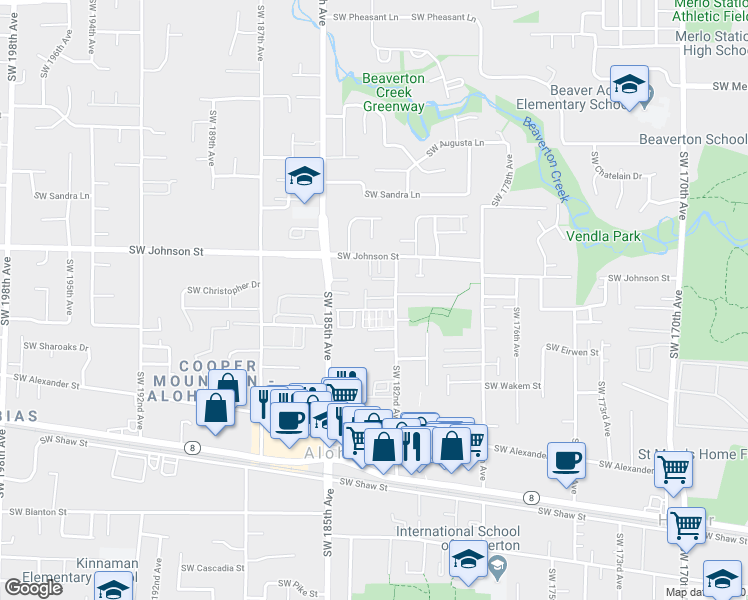 map of restaurants, bars, coffee shops, grocery stores, and more near 18268 Southwest Bergs Court in Beaverton