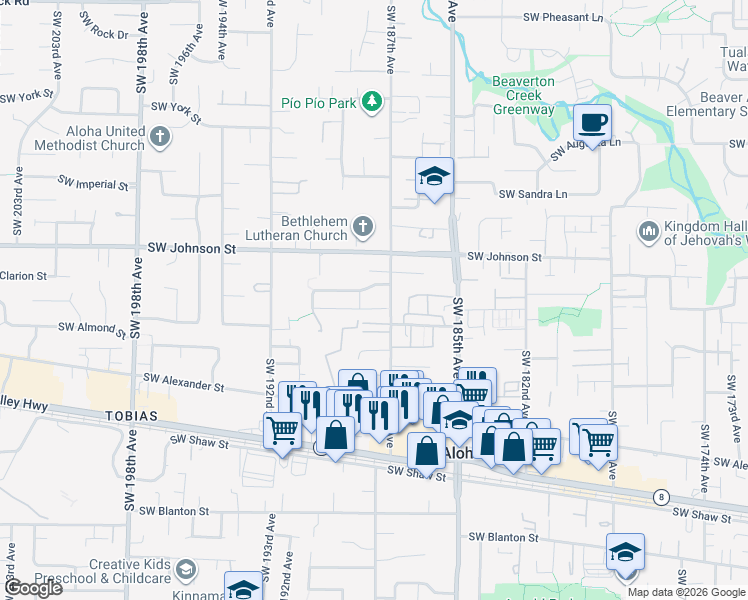 map of restaurants, bars, coffee shops, grocery stores, and more near 2765 Southwest 187th Avenue in Aloha