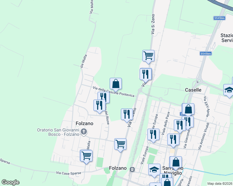 map of restaurants, bars, coffee shops, grocery stores, and more near 264 Via San Zeno in Province of Brescia
