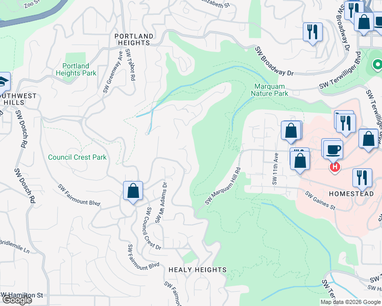 map of restaurants, bars, coffee shops, grocery stores, and more near 3202 Southwest Clemell Avenue in Portland