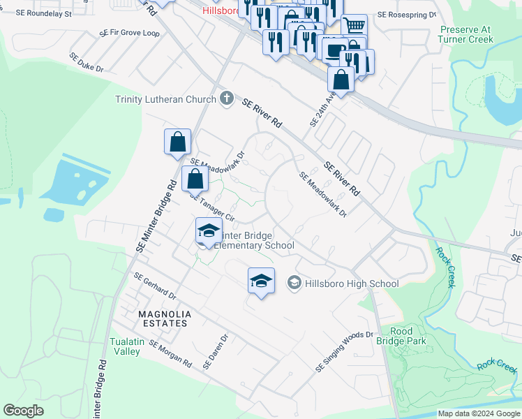 map of restaurants, bars, coffee shops, grocery stores, and more near 2787 Southeast Rood Bridge Drive in Hillsboro