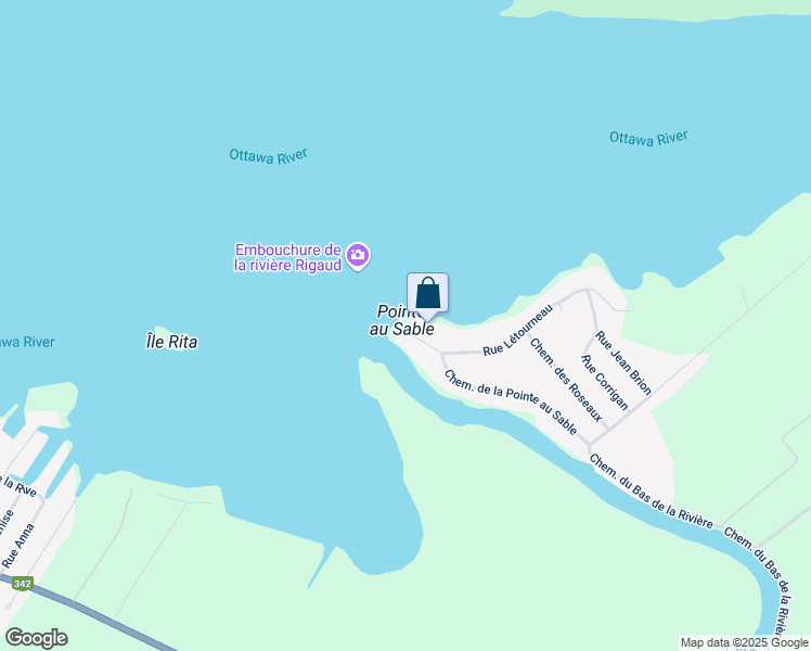 map of restaurants, bars, coffee shops, grocery stores, and more near 100 Chemin de la Pointe au Sable in Rigaud