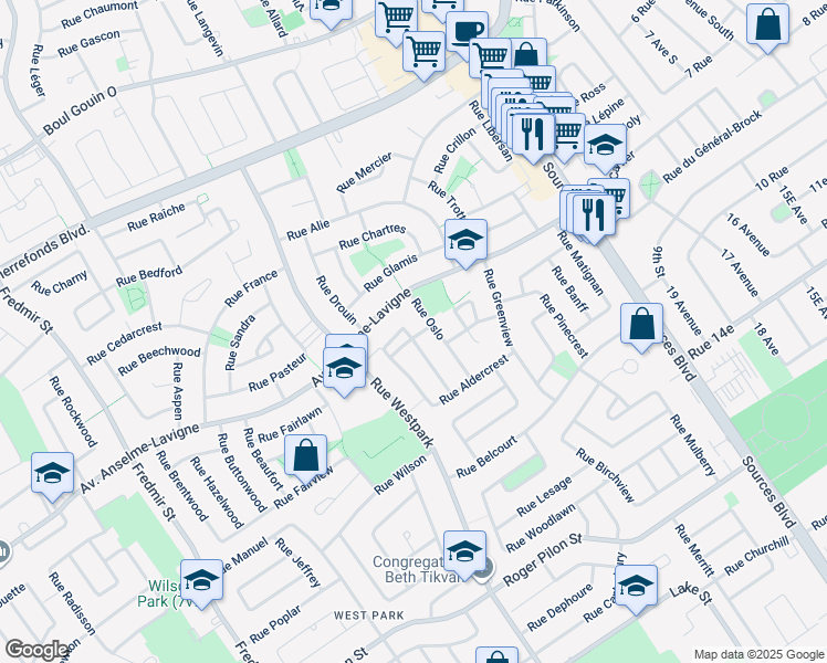 map of restaurants, bars, coffee shops, grocery stores, and more near 2 Rue Carleton in Dollard-des-Ormeaux
