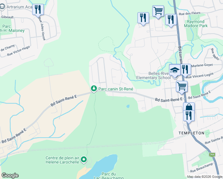 map of restaurants, bars, coffee shops, grocery stores, and more near 781 Boulevard Saint-René Est in Gatineau