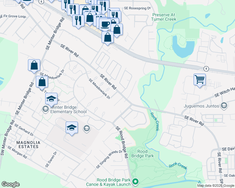 map of restaurants, bars, coffee shops, grocery stores, and more near 2788 Southeast Meadowlark Drive in Hillsboro