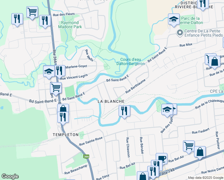 map of restaurants, bars, coffee shops, grocery stores, and more near 15 Rue Laprade in Gatineau