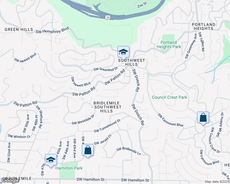 map of restaurants, bars, coffee shops, grocery stores, and more near 3718 Southwest Hillside Drive in Portland