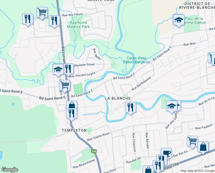 map of restaurants, bars, coffee shops, grocery stores, and more near 5 Rue Boyes in Gatineau