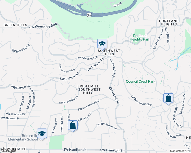 map of restaurants, bars, coffee shops, grocery stores, and more near 3635 Southwest Hillside Drive in Portland