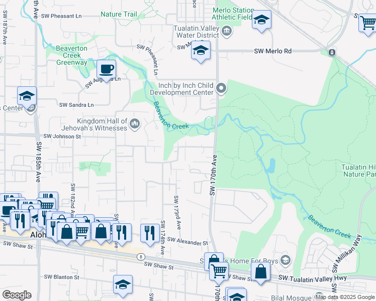 map of restaurants, bars, coffee shops, grocery stores, and more near 2834 Southwest Tranquility Terrace in Beaverton