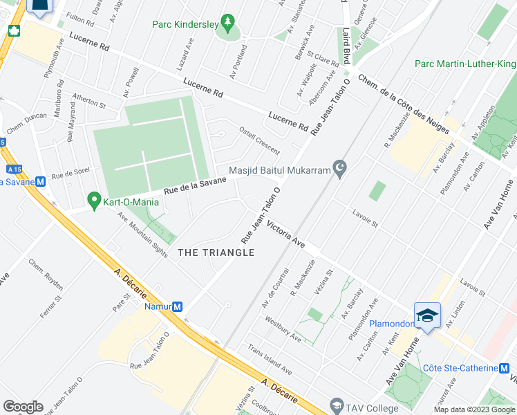 map of restaurants, bars, coffee shops, grocery stores, and more near 4293 Rue Jean-Talon Ouest in Mont-Royal
