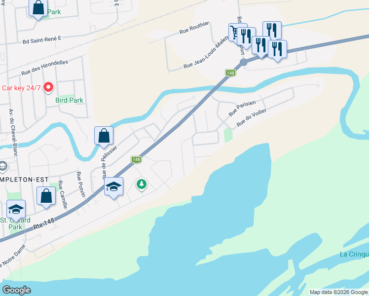 map of restaurants, bars, coffee shops, grocery stores, and more near 1659 Rue de la Fleur-de-Lys in Gatineau
