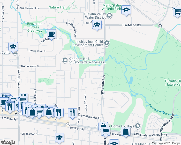 map of restaurants, bars, coffee shops, grocery stores, and more near 2834 Southwest Tranquility Terrace in Beaverton