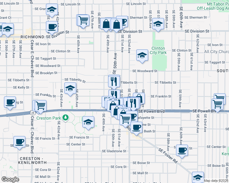 map of restaurants, bars, coffee shops, grocery stores, and more near in Portland