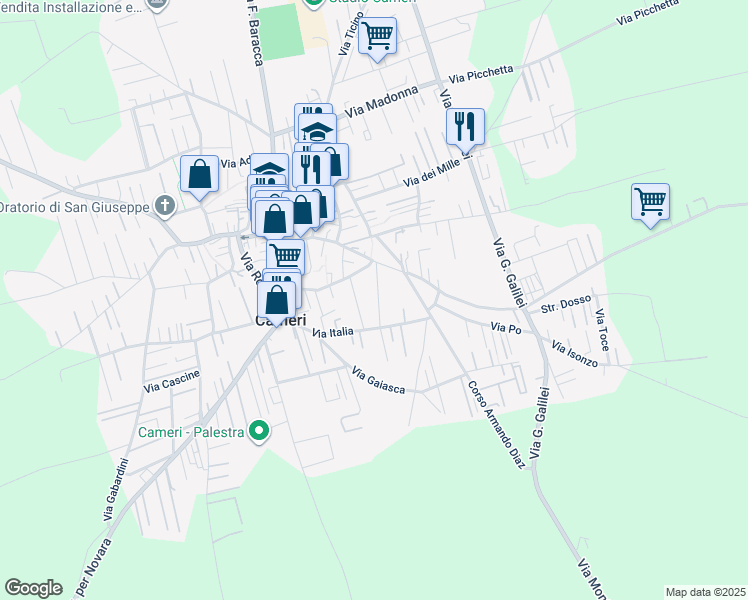 map of restaurants, bars, coffee shops, grocery stores, and more near 16 Via Michelangelo Buonarroti in Cameri