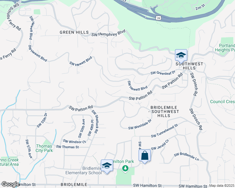 map of restaurants, bars, coffee shops, grocery stores, and more near 4440 Southwest Hillside Drive in Portland