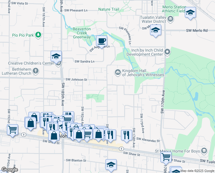 map of restaurants, bars, coffee shops, grocery stores, and more near 2814 Southwest 178th Avenue in Aloha