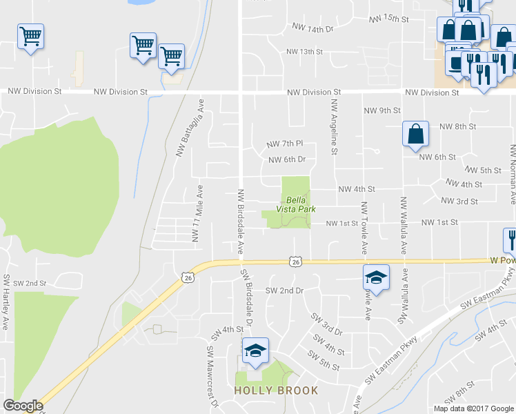 map of restaurants, bars, coffee shops, grocery stores, and more near 2110 Northwest 3rd Street in Gresham