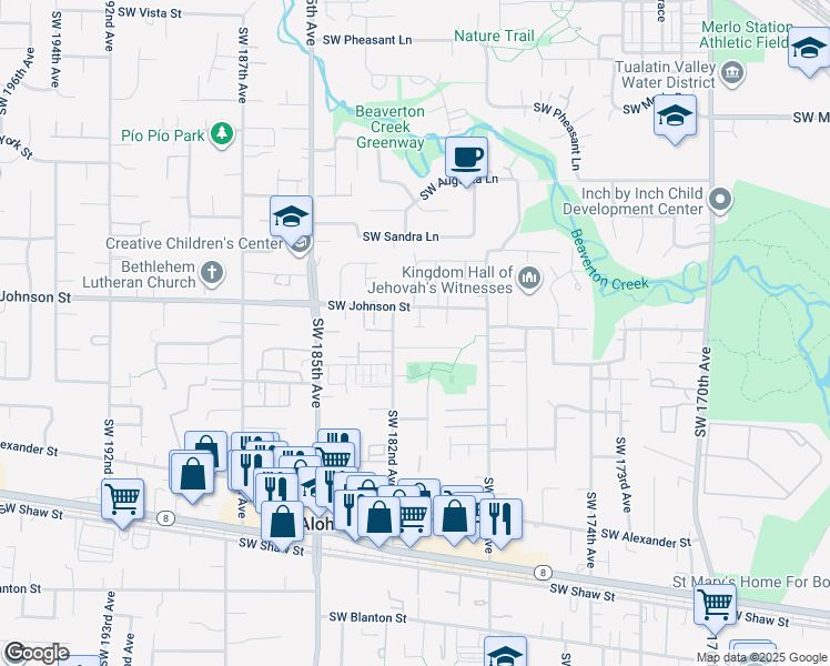 map of restaurants, bars, coffee shops, grocery stores, and more near 18122 Southwest Lotus Lane in Beaverton