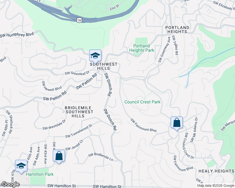 map of restaurants, bars, coffee shops, grocery stores, and more near 3364 Southwest Fairmount Boulevard in Portland
