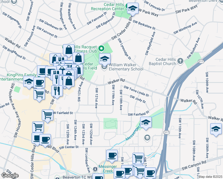 map of restaurants, bars, coffee shops, grocery stores, and more near 2825 Southwest 119th Avenue in Beaverton