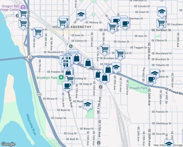 map of restaurants, bars, coffee shops, grocery stores, and more near in Portland