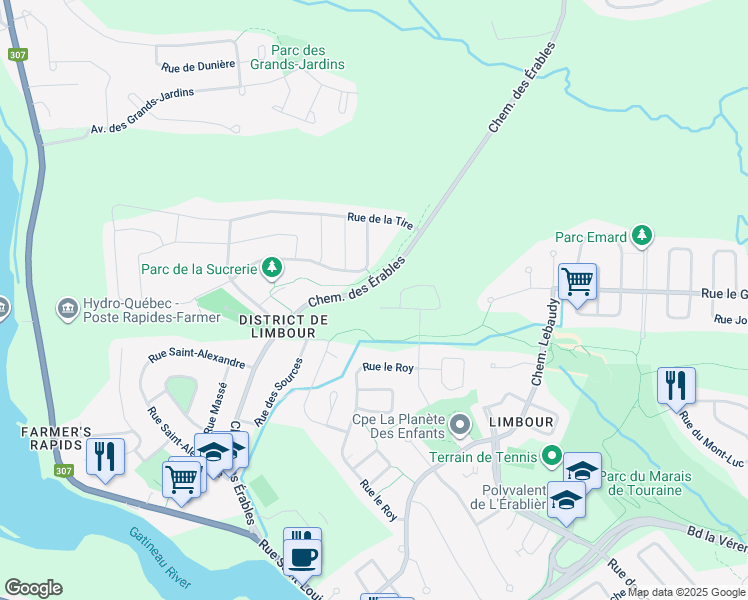 map of restaurants, bars, coffee shops, grocery stores, and more near 31 Rue Limbour in Gatineau