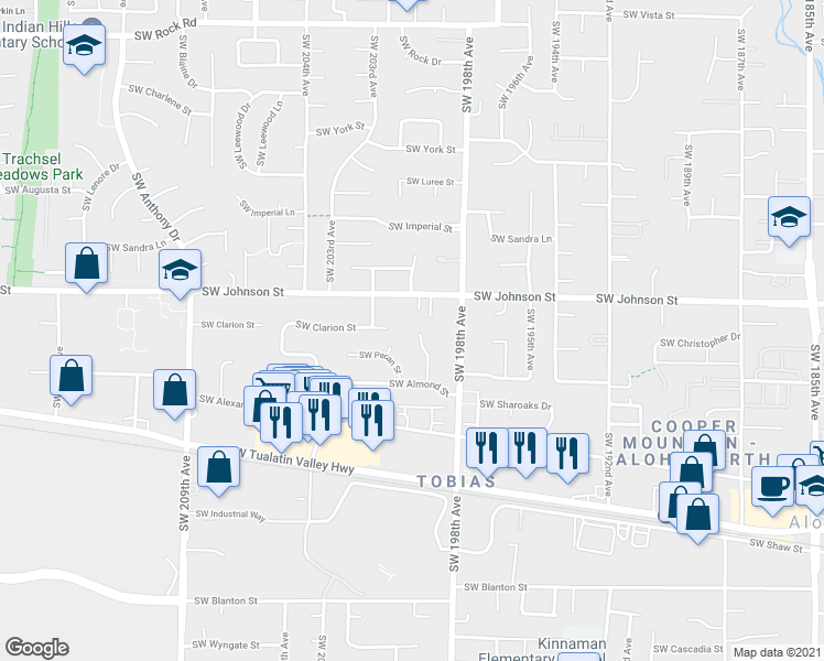 map of restaurants, bars, coffee shops, grocery stores, and more near 2785 Southwest 199th Place in Beaverton