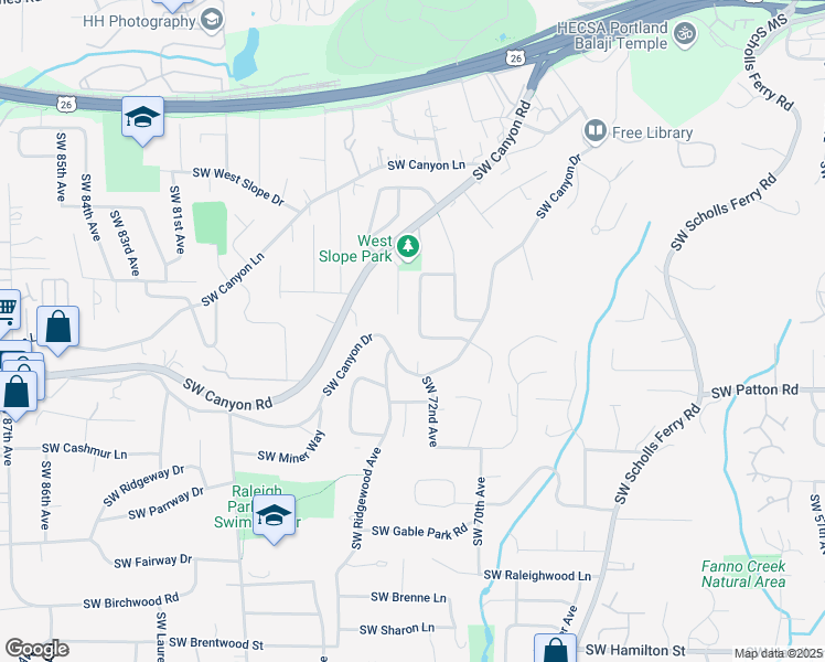map of restaurants, bars, coffee shops, grocery stores, and more near 2775 Southwest Maple Lane in Portland