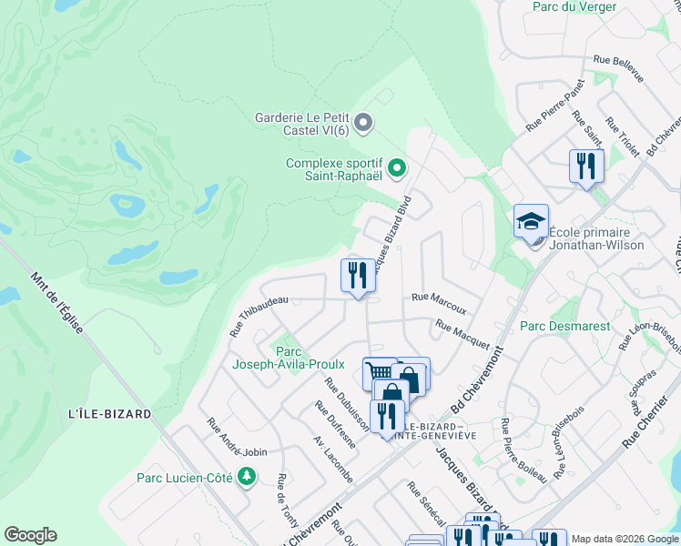 map of restaurants, bars, coffee shops, grocery stores, and more near 113 Rue Bastien in Montréal