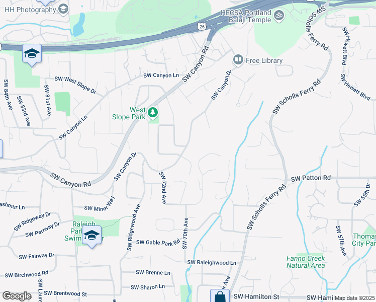 map of restaurants, bars, coffee shops, grocery stores, and more near 7000 Southwest Canyon Drive in Portland