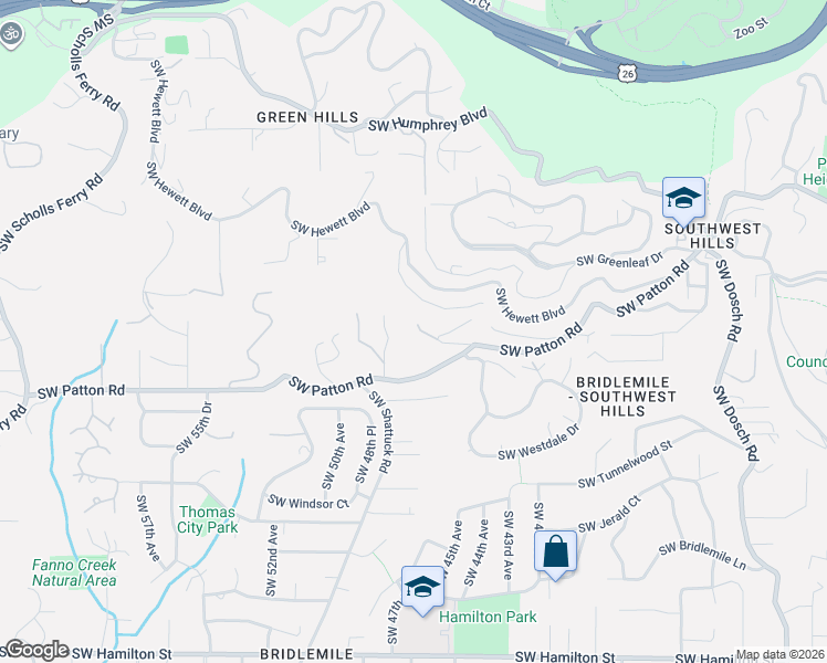 map of restaurants, bars, coffee shops, grocery stores, and more near 4633 Southwest Hillside Drive in Portland