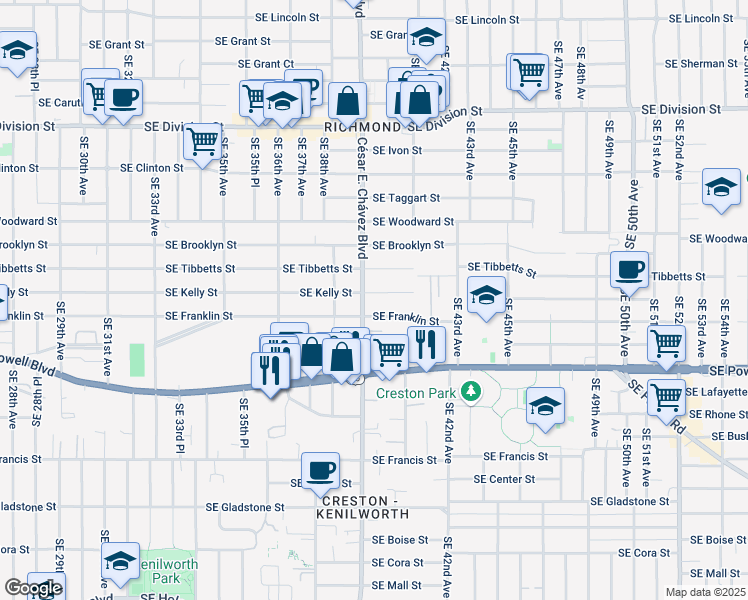 map of restaurants, bars, coffee shops, grocery stores, and more near in Portland