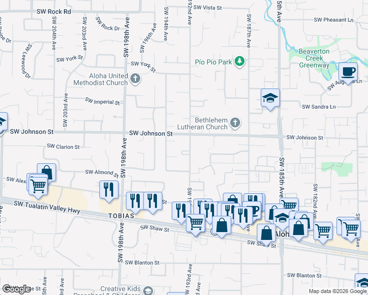 map of restaurants, bars, coffee shops, grocery stores, and more near 2785 Southwest 192nd Avenue in Aloha