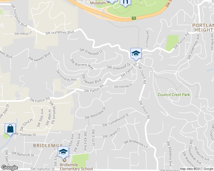map of restaurants, bars, coffee shops, grocery stores, and more near 4014 Southwest Patton Road in Portland