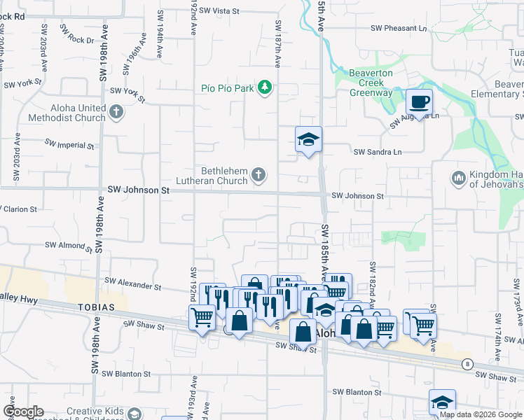 map of restaurants, bars, coffee shops, grocery stores, and more near 2765 Southwest 187th Avenue in Aloha